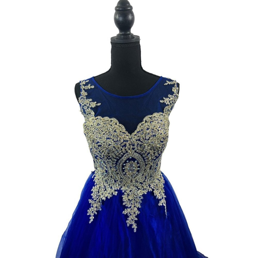 Let's Royal Blue & Gold Long Dress - Picture 4 of 12